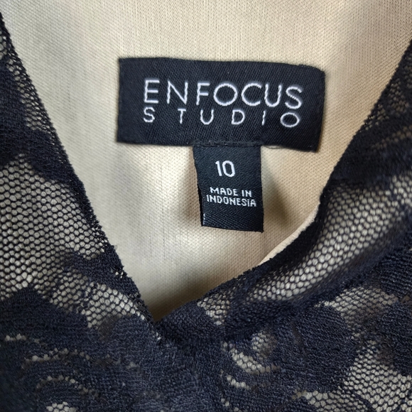 2/$15 Enfocus Studio Black Roses Lace Nude Cocktail Dress Cocktail Party Size 10 - Picture 5 of 5